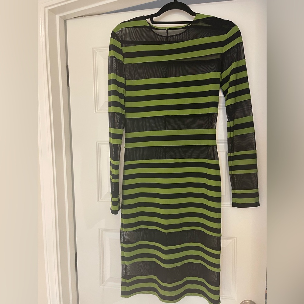 Norma Kamali Dress sheer spliced black and green